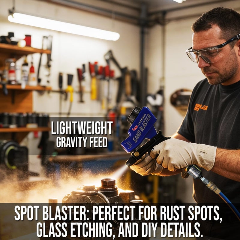 LE LEMATEC Portable Sand Blaster Gun Kit for Rust Removal, Glass Etching, & spot blasting - Requires 150PSI Air Compressor 4+ CFM for Detail Work & Small Projects - Ceramic Nozzle Blue - Image 5
